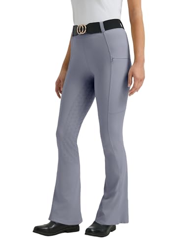 FitsT4 Sports Damen Bootcut Reithose Silikon Vollbesatz Schlaghose Reitleggings Sommer Reitstrumpfhose Blau Grau XL von FitsT4 Sports