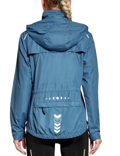 FitsT4 Sports Damen Fahrradjacke Radfahren Laufen Jacken Leichtgewicht Wasserabweisend Windbreaker Wanderjacke Reflektierend Trekking Regenjacke mit Kapuze,Blau,M von FitsT4 Sports