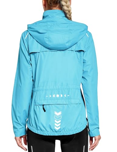 FitsT4 Sports Damen Fahrradjacke Radfahren Laufen Jacken Leichtgewicht Wasserabweisend Windbreaker Wanderjacke Reflektierend Trekking Regenjacke mit Kapuze,Hellblau,S von FitsT4 Sports