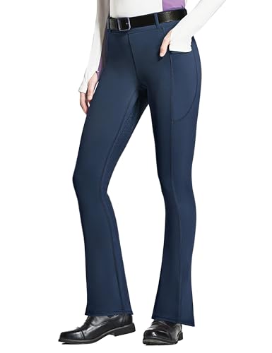 FitsT4 Sports Damen Reithose Bootcut Reitleggings Silikon Vollbesatz Schlaghose Reithose mit Handytasche und Gürtelschlaufen für Reitsport Pferdetraining Reitturnier,Marineblau,XS von FitsT4 Sports