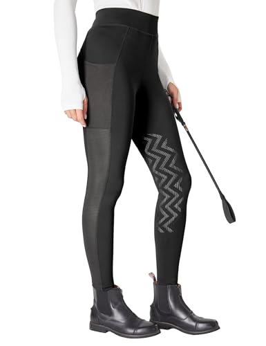 FitsT4 Sports Damen Reithose Mädchen Reitleggings mit Rutschfesten Silikonknien und Seitentaschen, Atmungsaktiv und Elastisch Für Reitschule und Radfahren im Frühling Sommer von FitsT4 Sports