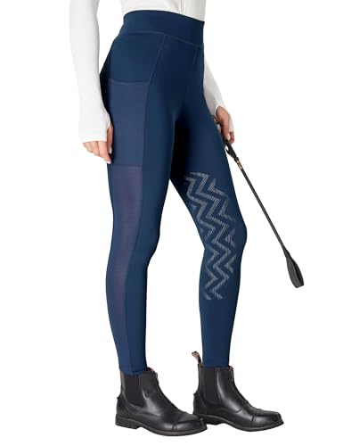 FitsT4 Sports Damen Reithose Mädchen Reitleggings mit Rutschfesten Silikonknien und Seitentaschen, Atmungsaktiv und Elastisch Für Reitschule und Radfahren im Frühling Sommer von FitsT4 Sports