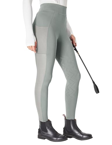 FitsT4 Sports Damen Reithose Mädchen Reitleggings mit Rutschfesten Silikonknien und Seitentaschen, Atmungsaktiv und Elastisch Für Reitschule und Radfahren im Frühling Sommer von FitsT4 Sports
