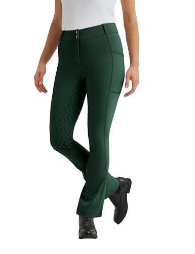 FitsT4 Sports Damen Schlaghose Reitleggings Bootcut Reithose Silikon Vollbesatz Sommer Reitstrumpfhose Waldgrün XXL von FitsT4 Sports