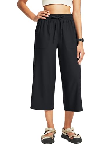 FitsT4 Sports Damen Wanderhose Sommer Outdoorhose 3/4 Weites Bein Caprihose Leichtgewicht Sporthose Jogginghose Trekkinghose Atmungsaktiv Kordelzug mit Taschen von FitsT4 Sports