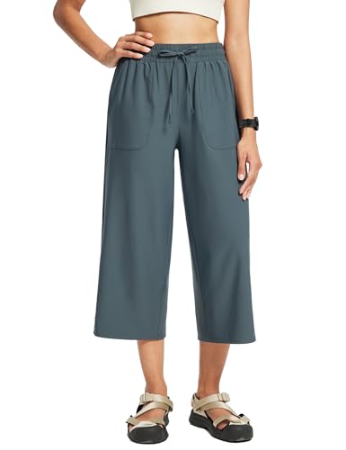 FitsT4 Sports Damen Wanderhose Sommer Outdoorhose 3/4 Weites Bein Caprihose Leichtgewicht Sporthose Jogginghose Trekkinghose Atmungsaktiv Kordelzug mit Taschen von FitsT4 Sports