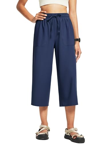 FitsT4 Sports Damen Wanderhose Sommer Outdoorhose 3/4 Weites Bein Caprihose Leichtgewicht Sporthose Jogginghose Trekkinghose Atmungsaktiv Kordelzug mit Taschen von FitsT4 Sports