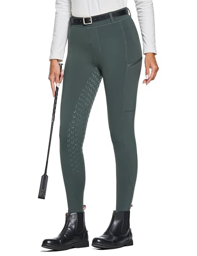 FitsT4 Sports Damen Winterreitleggings Fleece-Reithose Silikon Vollbesatz Reithose mit Reißverschluss-Taschen und Gürtelschlaufen,Grau,L von FitsT4 Sports