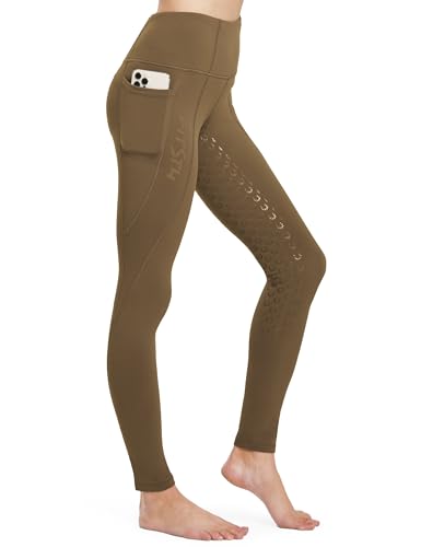 FitsT4 Sports Damen Winterreitleggings Silikon Vollbesatzreithose mit Fleecefutter mit Handytasche und Gürtelschlaufen,Braun,XL von FitsT4 Sports