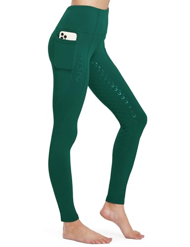 FitsT4 Sports Damen Winterreitleggings Silikon Vollbesatzreithose mit Fleecefutter mit Handytasche und Gürtelschlaufen,DunkelGrün,XL von FitsT4 Sports
