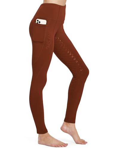 FitsT4 Sports Damen Winterreitleggings Silikon Vollbesatzreithose mit Fleecefutter mit Handytasche und Gürtelschlaufen,Rost,XS von FitsT4 Sports