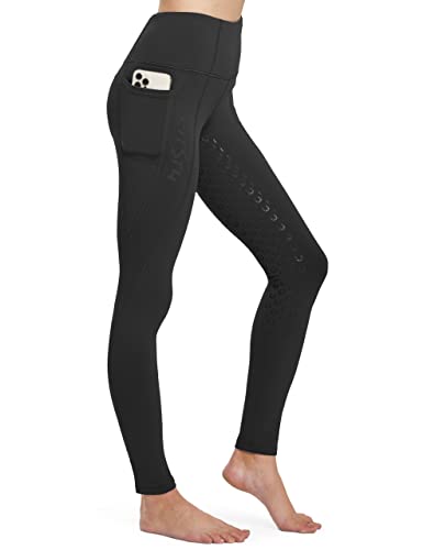 FitsT4 Sports Damen Winterreitleggings Silikon Vollbesatzreithose mit Fleecefutter mit Handytasche und Gürtelschlaufen,Schwarz,M von FitsT4 Sports