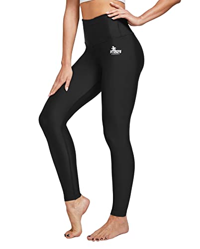 FitsT4 Sports Deman Lange Badehose Schwimmen Badehose Hohe Taille Schnell voller Lange Schwimmen Strumpfhosen Sonne schützend Yogahose,Schwarz,S von FitsT4 Sports