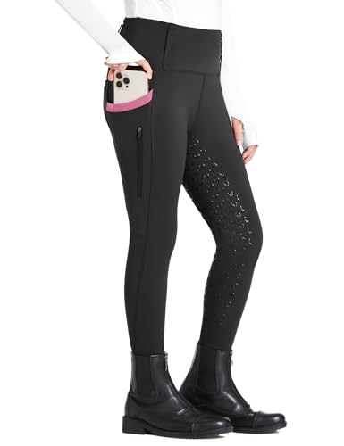 FitsT4 Sports Kinder Reithose Mädchen Reitleggings Silikon Vollbesatz Hohe Taille Reiten Hosen mit 2 Seitlichen Reißverschluss Taschen und Gürtelschlaufen von FitsT4 Sports