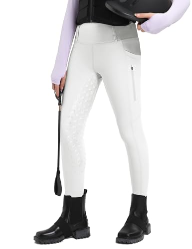 FitsT4 Sports Kinder Reithose Mädchen Reitleggings Silikon Vollbesatz Hohe Taille Reiten Hosen mit 2 Seitlichen Reißverschluss Taschen und Gürtelschlaufen von FitsT4 Sports