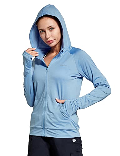 FitsT4 Sports Laufjacke Damen Leichte Sportjacke Langarm Fitness Yoga Trainingsjacke voll Zip Funktionsshirt Schnelltrockend Atmungsaktiv mit Kapuze, Daumenloch und Taschen,Blau,L von FitsT4 Sports