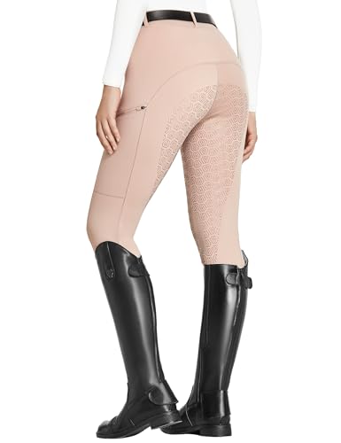 FitsT4 Sports Reitleggings Damen Reithose Mädchen Silikon vollbesatz mit Handytasche und Gürtelschlaufen für Reitsport Pferdetraining,Nebelpink,S von FitsT4 Sports