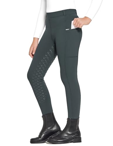 FitsT4 Sports WinterReithose Kinder Winter Reitleggings Mädchen Silikon Vollbesatz Thermo Reithose mit Handytasche und Taschen,Grau,L von FitsT4 Sports