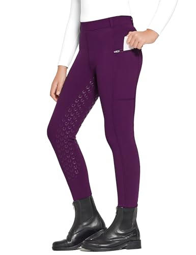 FitsT4 Sports WinterReithose Kinder Winter Reitleggings Mädchen Silikon Vollbesatz Thermo Reithose mit Handytasche und Taschen,Lila,S von FitsT4 Sports