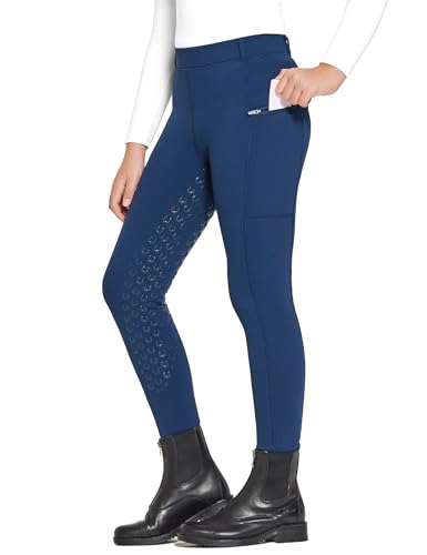 FitsT4 Sports WinterReithose Kinder Winter Reitleggings Mädchen Silikon Vollbesatz Thermo Reithose mit Handytasche und Taschen,Militärblau,S von FitsT4 Sports
