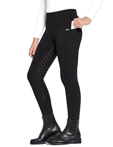FitsT4 Sports WinterReithose Kinder Winter Reitleggings Mädchen Silikon Vollbesatz Thermo Reithose mit Handytasche und Taschen,Schwarz,S von FitsT4 Sports