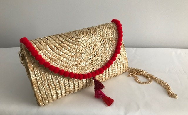 Sommer Strohhut Clutch-Tasche Mit Abnehmbaren Goldkette Schulter/Umhängetasche Riemen von FitsandFrills