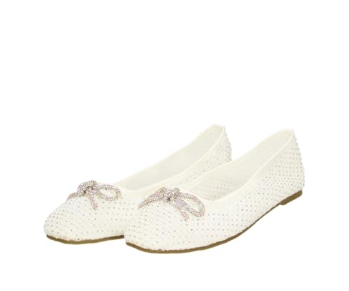 Fitters Damen Ballerinas Bella in White-Glitter Combi, modische Schuhe in Übergröße, Bequeme Ballerina, Große Damenschuhe/Damenschuhe in Übergröße, Bella White-Glitter PU Combi 45 von Fitters Footwear That Fits