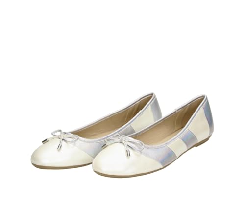 Fitters Damen Ballerinas INSA in Off White-Silver metallic, modische Schuhe in Übergröße, Bequeme Ballerina, Große Damenschuhe/Damenschuhe in Übergröße, INSA Off White-Silver PU metallic 45 von Fitters Footwear That Fits