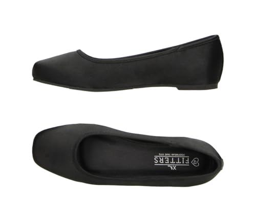 Fitters Damen Ballerinas Leni in Black, modische Schuhe in Übergröße, Bequeme Ballerina, Große Damenschuhe/Damenschuhe in Übergröße, Leni Black PU 43 von Fitters Footwear That Fits
