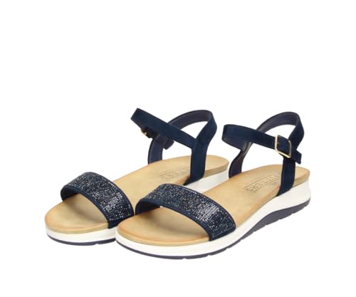 Fitters Damensandale Heide in Dunkelblau, modische Schuhe in Übergröße, Bequeme Sandale, Große Damenschuhe/Damenschuhe in Übergröße, Heide in Navy Combi 46 von Fitters Footwear That Fits