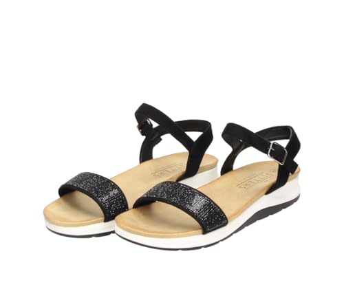 Fitters Damensandale Heide in Schwarz, modische Schuhe in Übergröße, Bequeme Sandale, Große Damenschuhe/Damenschuhe in Übergröße, Heide in Black Combi 45 von Fitters Footwear That Fits
