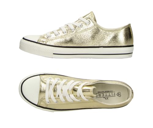 Fitters Damensneaker Sneaker für Damen Bobbie in Gold metallic, modische Schuhe in Übergröße, Bequeme Damensneaker, Große Damenschuhe/Damenschuhe in Übergröße, Bobbie in Gold metallic 44 von Fitters Footwear That Fits