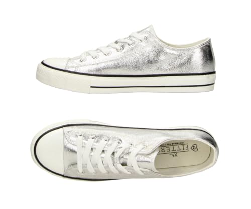 Fitters Damensneaker Sneaker für Damen Bobbie in Silber metallic, modische Schuhe in Übergröße, Bequeme Damensneaker, Große Damenschuhe/Damenschuhe in Übergröße, Bobbie in Silver metallic 42 von Fitters Footwear That Fits