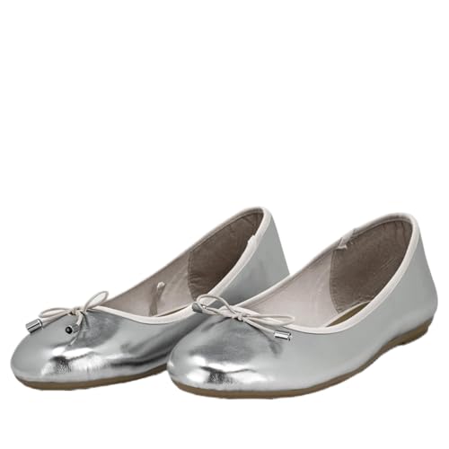 Fitters Footwear That Fits Damen Ballerina Claudia Lederimitat Metallic mit Schleife Übergröße (45 EU, Silber) von Fitters Footwear That Fits