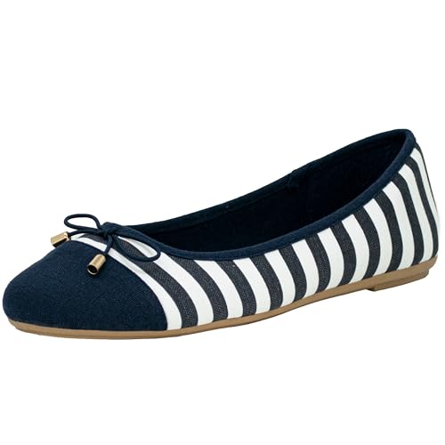 Fitters Footwear That Fits Damen Ballerina Grace Textil Ballerina mit Schleife gestreift im maritimen Look Übergröße (43 EU, blau weiß) von Fitters Footwear That Fits