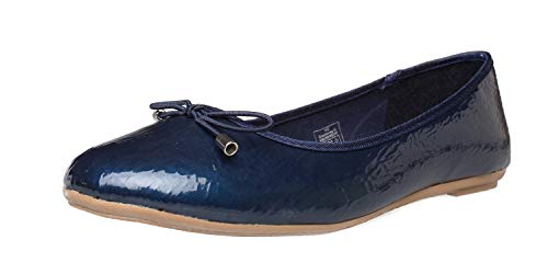 Fitters Footwear That Fits Damen Ballerina Mila Synthetik Lack Ballerinas klassisch mit Schleife Übergröße (42 EU, Navy) von Fitters Footwear That Fits
