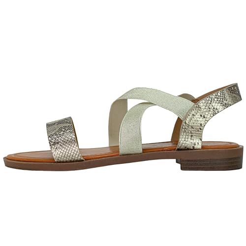 Große Damenschuhe Sandale AVA, modische Schuhe in Übergröße, Bequeme Sandale mit Schlangenprint (45 EU, Gold) von Fitters Footwear That Fits