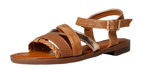 Fitters Footwear That Fits Damen Sandale Lara Lederimitat Sandale mit Schnallen und geflochtenen Riemchen Übergröße (43 EU, Brandy) von Fitters Footwear That Fits