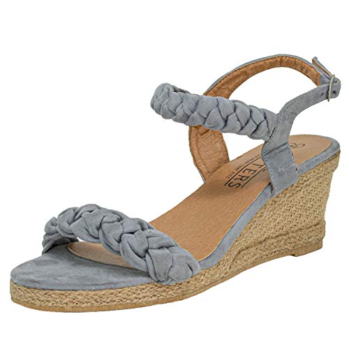 Fitters Footwear That Fits Damen Sandale Tess Synthetik Sandale mit Bastkeil und geflochtenem Mikrofaserband Übergröße (grau, numeric_43) von Fitters Footwear That Fits