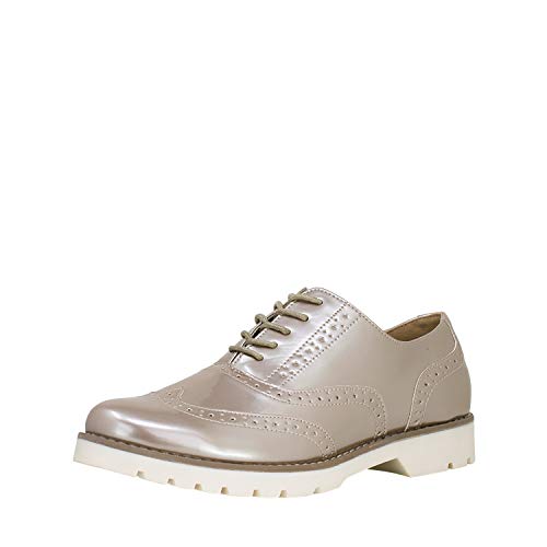 Fitters Footwear That Fits Damen Schnürer Isabelle Lederimitat Schnürer Lack Business Broque Übergröße (42 EU, beige) von Fitters Footwear That Fits