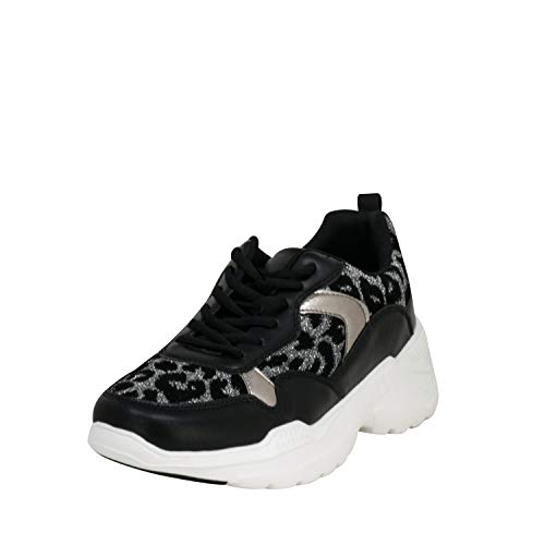 Fitters Footwear That Fits Damen Sneaker Madeleine Lederimitat Moderner Sneaker mit Leo-Print Übergröße (44 EU, Pewter) von Fitters Footwear That Fits