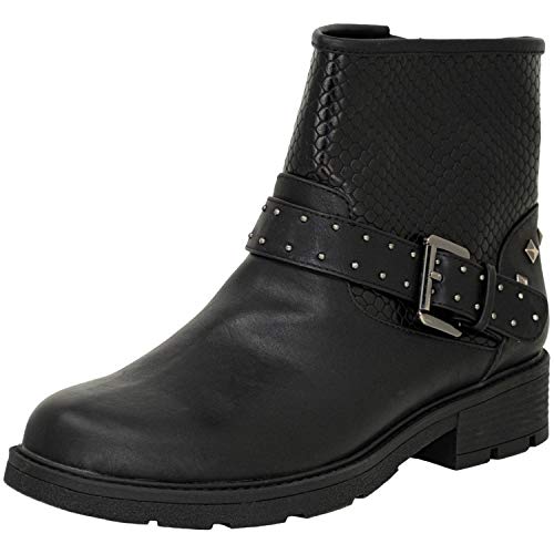 Fitters Footwear That Fits Damen Stiefelette Lexi PU Bikerstiefelette mit Schnalle und Kroko-Print Übergröße (schwarz, numeric_45) von Fitters Footwear That Fits