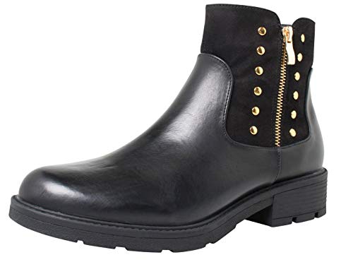 Fitters Footwear That Fits Damen Stiefelette Lisa Lederimitat Stiefelette aus Wildleder-Glattlederimitat Nieten Übergröße (43 EU, schwarz) von Fitters Footwear That Fits