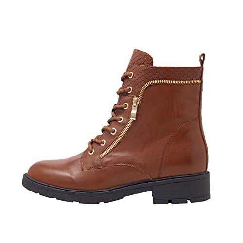 Fitters Footwear That Fits Damen Stiefelette Perunscha Lederimitat Schnürstiefelette mit Reißverschluss Übergröße in brandy, Schuhgröße:43 von Fitters Footwear That Fits
