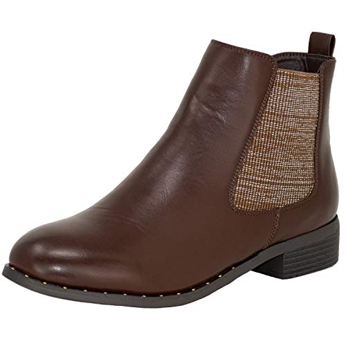 Fitters Footwear That Fits Damen Stiefelette Sabine PU Chelsea Boot mit Nieten Übergröße (braun, numeric_45) von Fitters Footwear That Fits