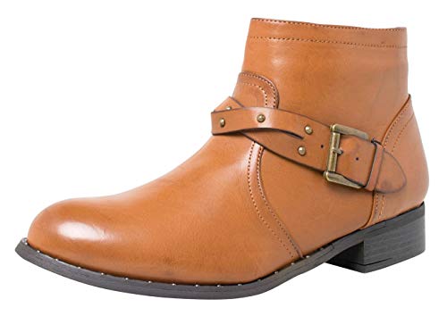 Fitters Footwear That Fits Damen Stiefelette Shannon PU Stiefelette mit Riemen und Nieten Übergröße (43 EU, brandy) von Fitters Footwear That Fits