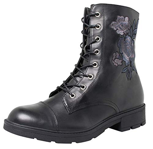 Fitters Footwear That Fits Damen Stiefelette Silvana Lederimitat Stiefel mit Blumen Bestickt Übergröße (42 EU, schwarz) von Fitters Footwear That Fits