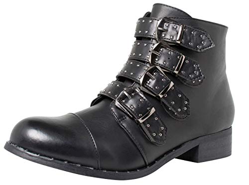 Fitters Footwear That Fits Damen Stiefelette Tamara Lederimitat Bikerboot mit Nieten und Schnallen Übergröße (43 EU, schwarz) von Fitters Footwear That Fits