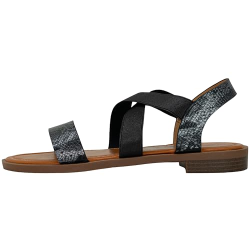 Große Damenschuhe Sandale AVA, modische Schuhe in Übergröße, Bequeme Sandale mit Schlangenprint (45 EU, schwarz) von Fitters Footwear That Fits