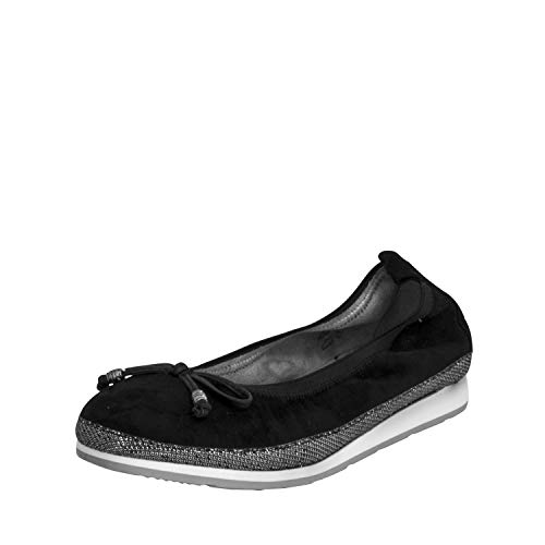 Fitters Footwear That Fits Damen Ballerina Celine Microfibre Komfort Ballerina mit Schleife Stretch Bund Übergröße (43 EU, schwarz) von Fitters Footwear That Fits